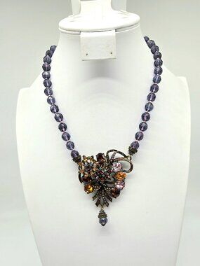 Heidi Daus Swarovski Crystal Statement Necklace 16-20” Vintage Beaded Pendant